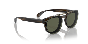 Oliver Peoples Sheldrake Flip-Up Clip con montura Oro Envejecido y lentes Verde - El 4