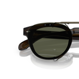 Oliver Peoples Sheldrake Flip-Up Clip with Antique Gold frame and Green lenses - Variant