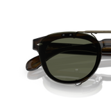 Oliver Peoples Sheldrake Flip-Up Clip with Antique Gold frame and Green lenses - Variant