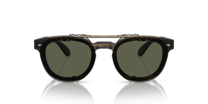 Oliver Peoples Sheldrake Flip-Up Clip con montura Oro Envejecido y lentes Verde - El 3