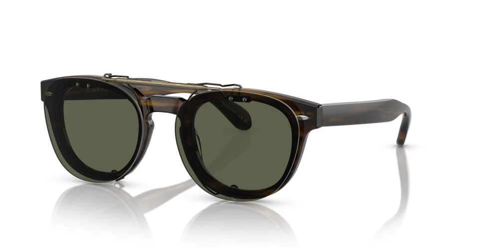 Oliver Peoples Sheldrake Flip-Up Clip with Antique Gold frame and Green lenses - image 2