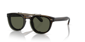 Oliver Peoples Sheldrake Flip-Up Clip with Antique Gold frame and Green lenses - image 2