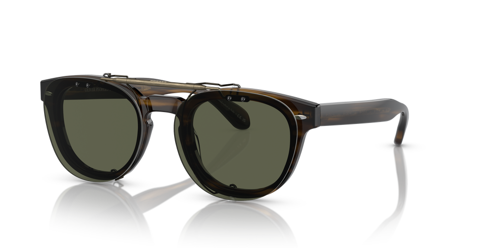 Oliver Peoples Sheldrake Flip-Up Clip con montura Oro Envejecido y lentes Verde - El 2