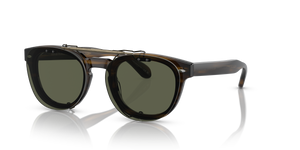 Oliver Peoples Sheldrake Flip-Up Clip con montura Oro Envejecido y lentes Verde - El 2
