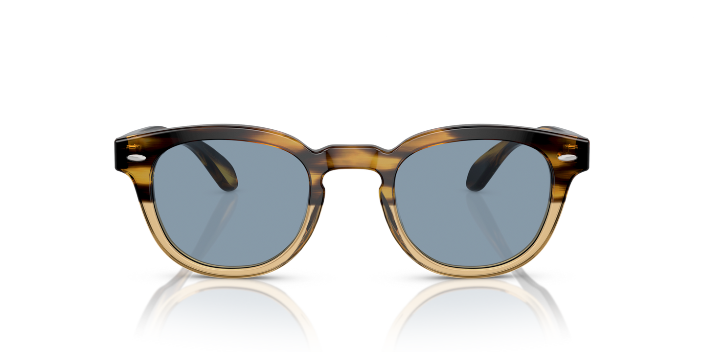 Oliver Peoples Sheldrake Sun with Canarywood Gradient frame and Blue lenses - Image Lenses