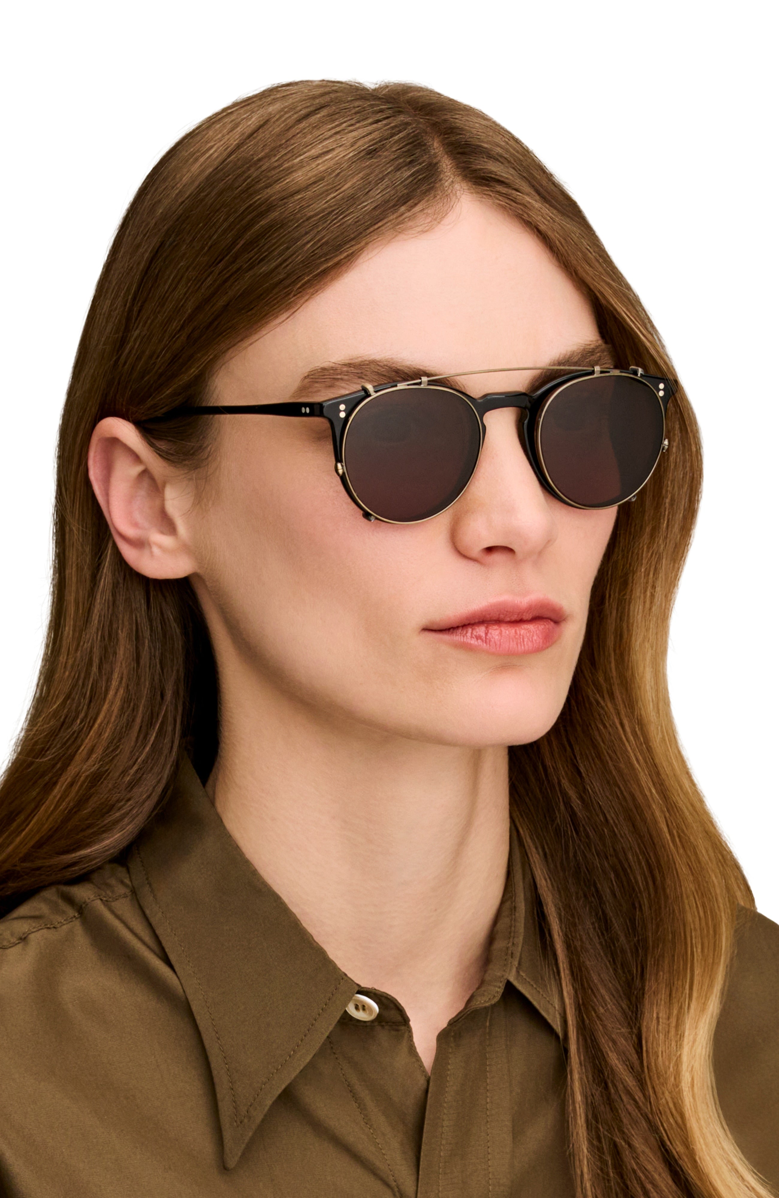 Oliver Peoples O'Malley Clip with Antique Gold frame and G-15