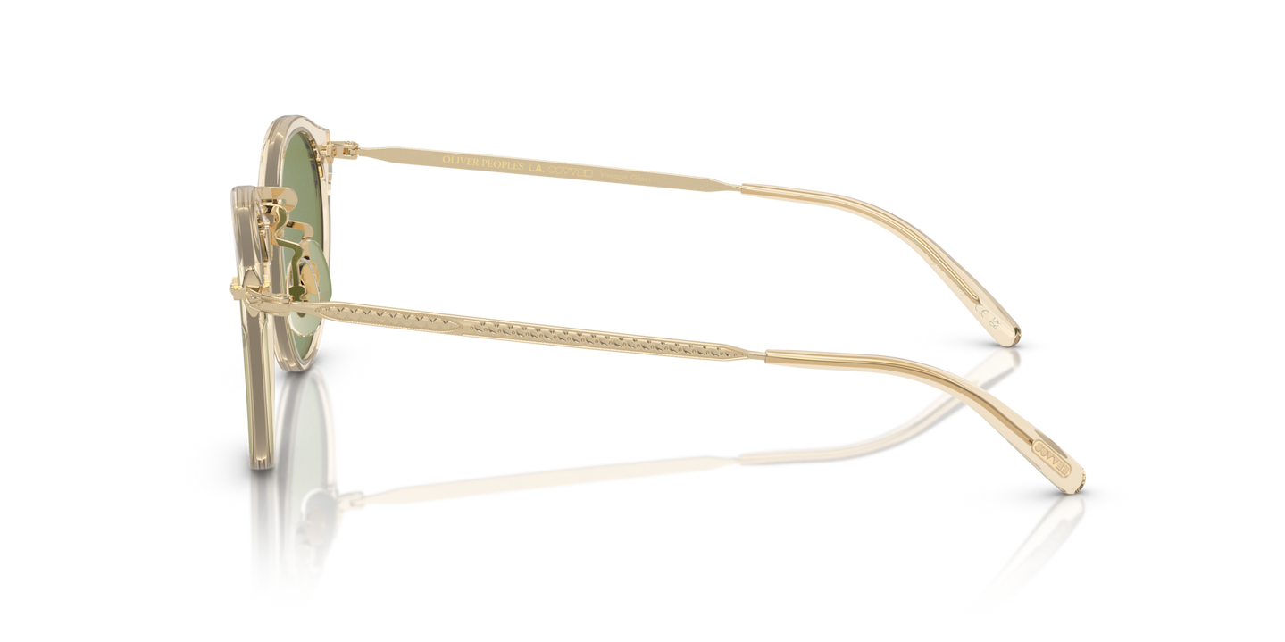 Oliver Peoples OP-505 Sun with Buff-Gold frame and Green lenses - Image Oliver Peoples Logo