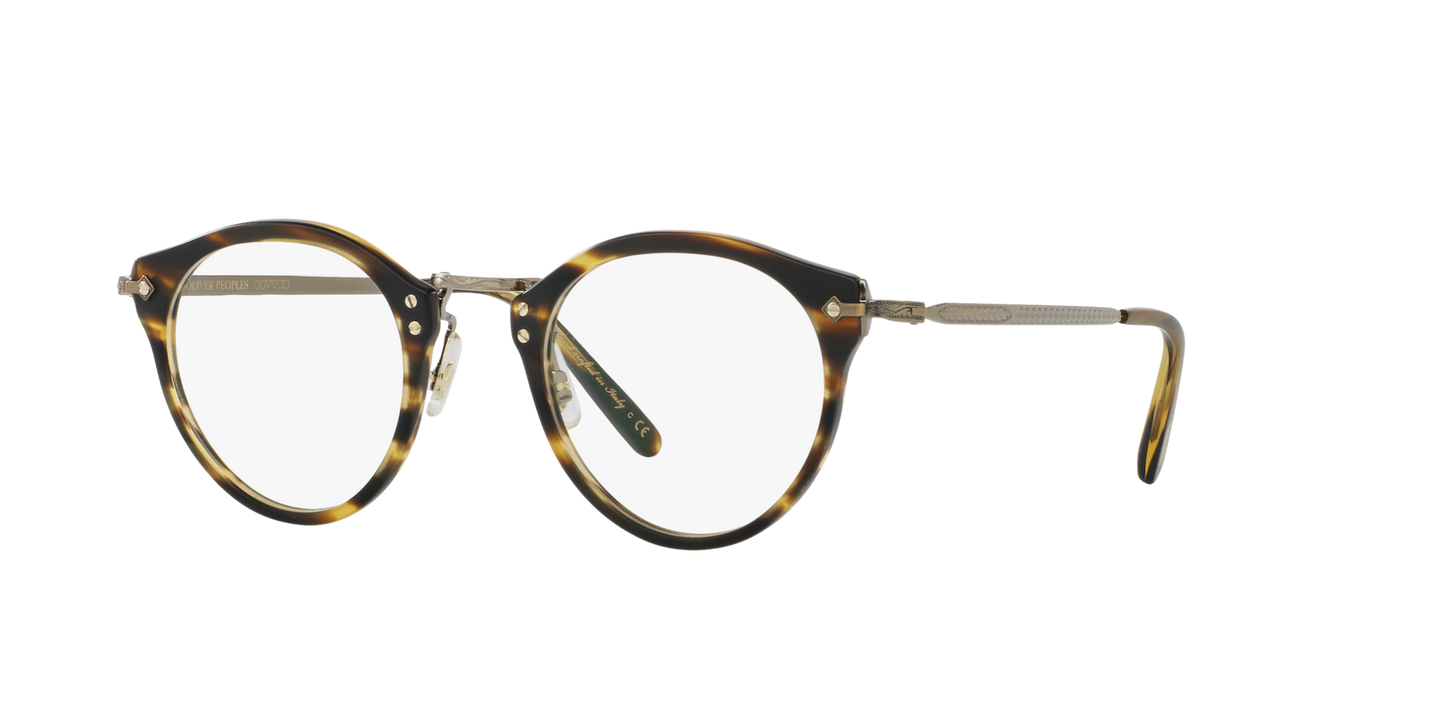 Oliver Peoples OP-505 の Semi-Matte Cocobolo-Antique Gold フレーム - 画像 フィリグリード