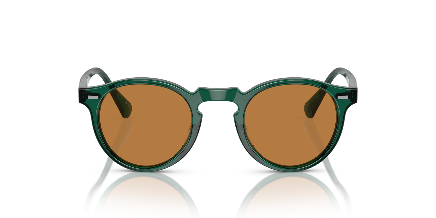 Oliver Peoples Gregory Peck Sun Limited Edition avec une monture Turquoise foncé translucide et des verres Brun - Image Matériau