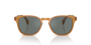 Sie Oliver Peoples Finley Esq. Sun mit Bernsteinfarben Gestell und Blau Gläsern - Das Bild 2