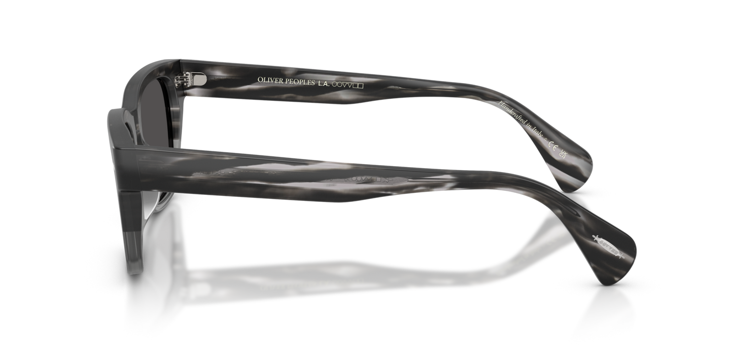 Oliver Peoples Ryce Sun with Semi-Matte Storm frame and Grey lenses - Image Oliver Peoples Logo