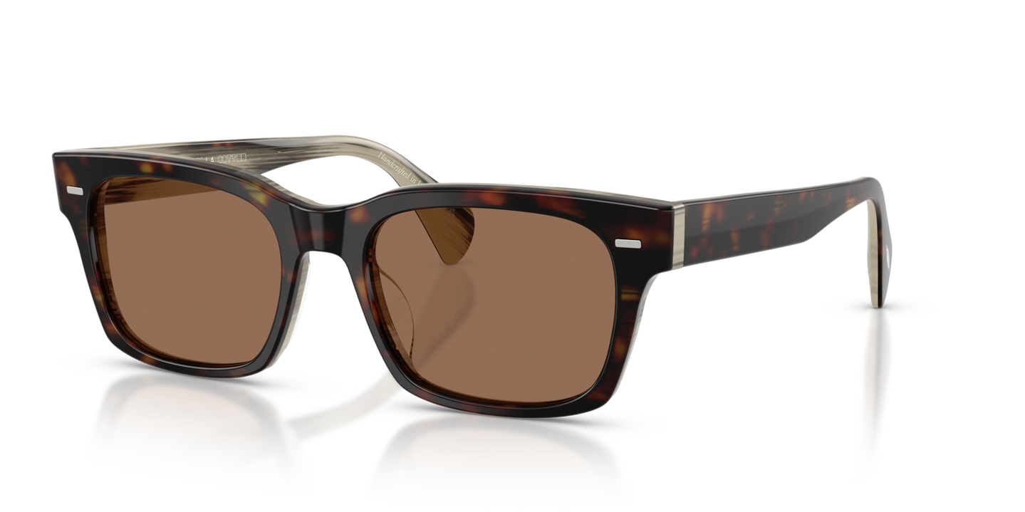 Oliver Peoples Ryce Sun with 362/Horn frame and Brown lenses - Image Custom Corewire Filigree