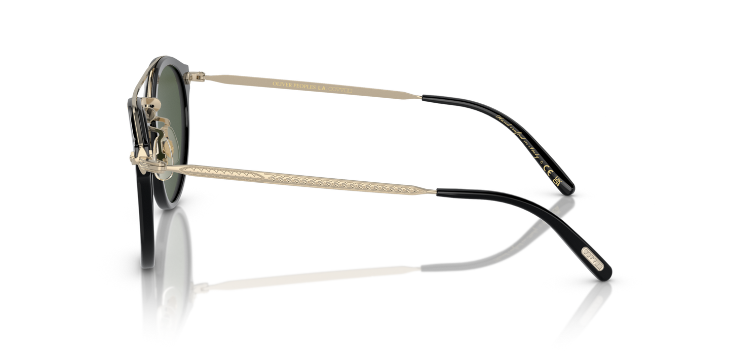 Oliver Peoples Remick with Black/Gold frame and Green lenses - Image Temple