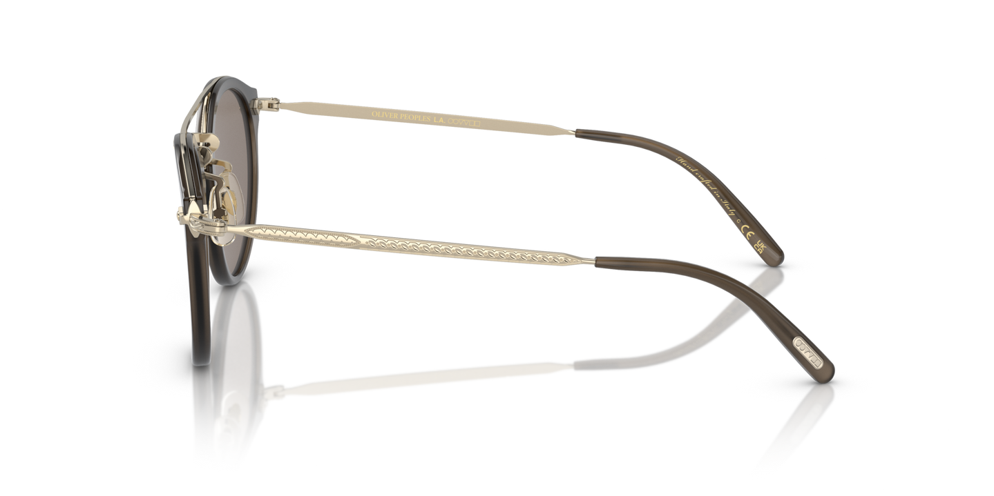 Oliver Peoples Remick with Taupe-Brushed Gold frame and Brown lenses - Image Temple