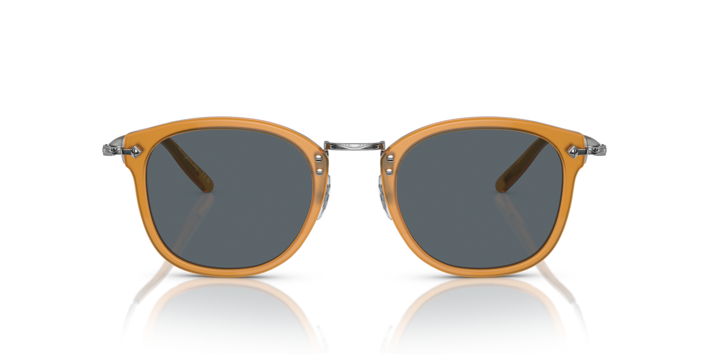 Oliver Peoples OP-506 Sun with Amber-Silver frame and Blue lenses - Image Lenses