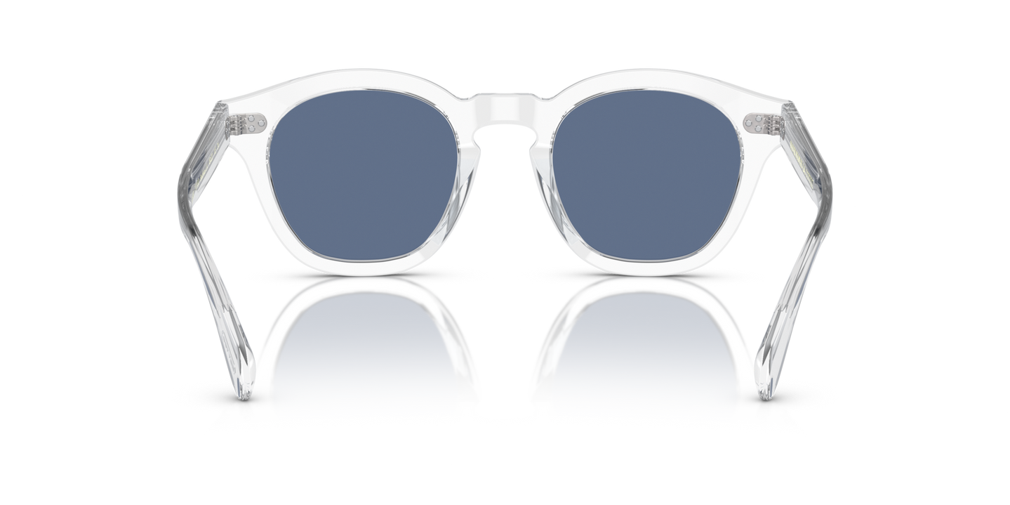Sie Oliver Peoples Boudreau L.A mit Kristall Gestell und Blau Gläsern - Bild Stegplättchen