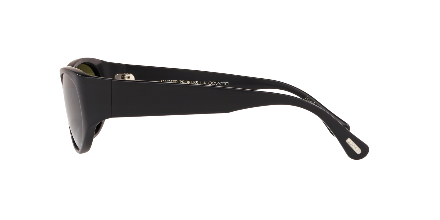 Sie Oliver Peoples Exton mit Halbmatt Schwarz Gestell und Grün Gläsern - Bild Oliver Peoples Logo