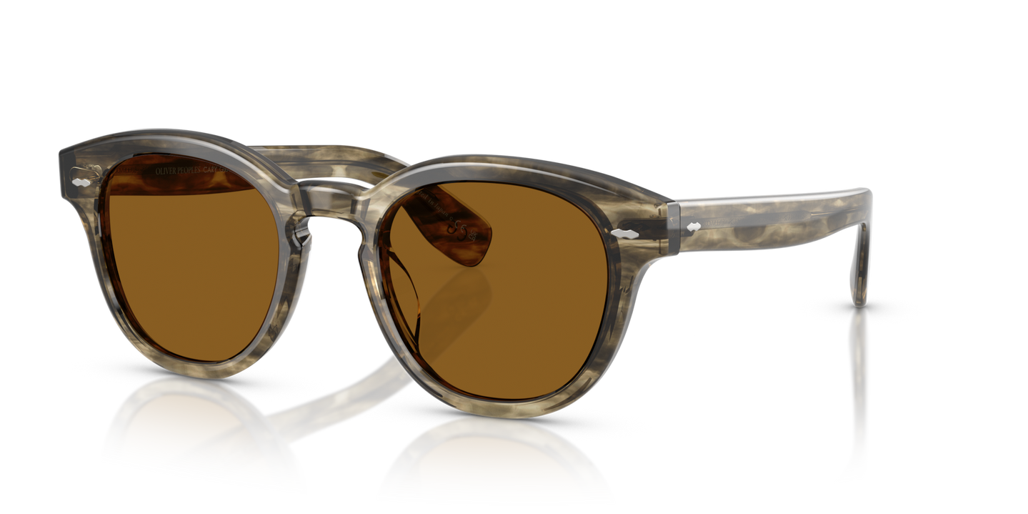 Oliver Peoples Cary Grant Sun Exclusive con montura Corteza y verde aceituna suave y lentes Marrón - Imagen Placas