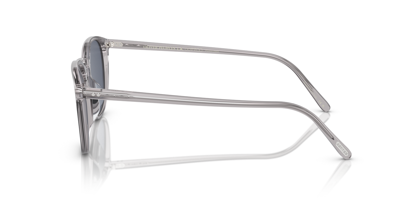 Oliver Peoples Forman L.A with Workman Grey frame and Blue lenses - Image Oliver Peoples Logo