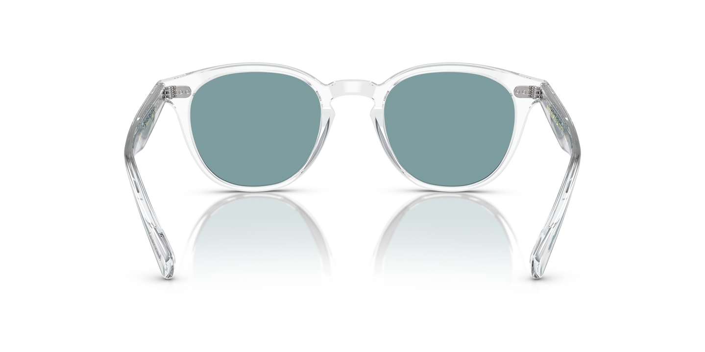 Oliver Peoples Desmon Sun with Crystal frame and Teal Polar lenses