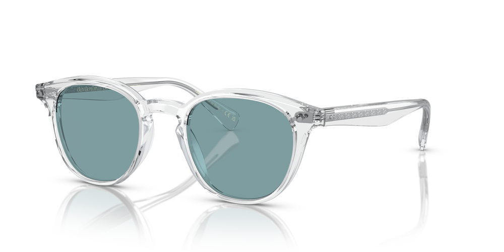Oliver Peoples Desmon Sun with Crystal frame and Teal Polar lenses