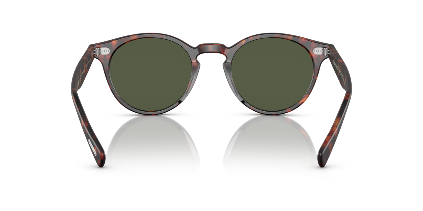 Oliver Peoples Romare Sun with Semi-Matte Sable Tortoise frame and Green lenses - Image Nosepads