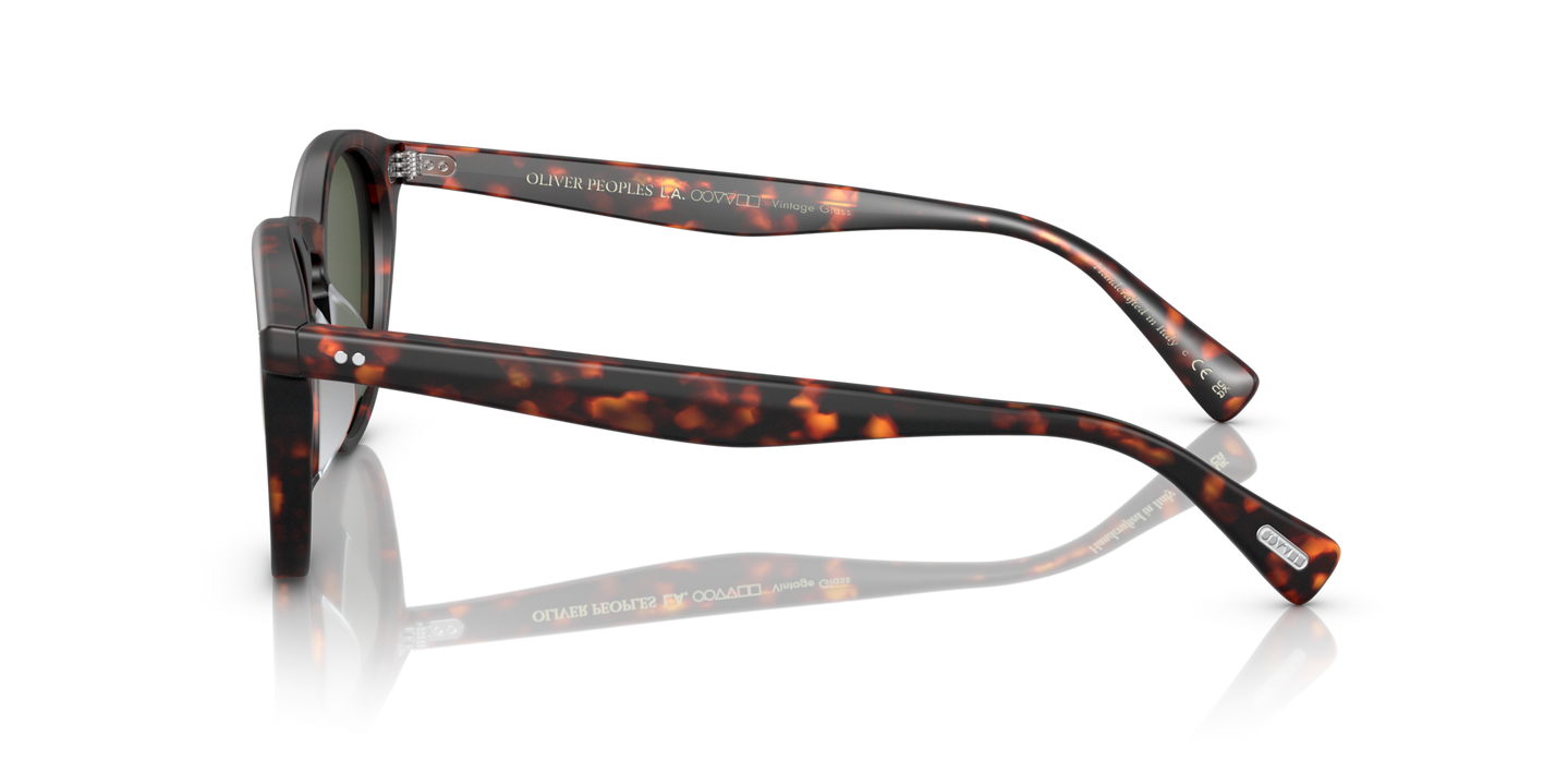 Oliver Peoples Romare Sun with Semi-Matte Sable Tortoise frame and Green lenses - Image Genuine Pins