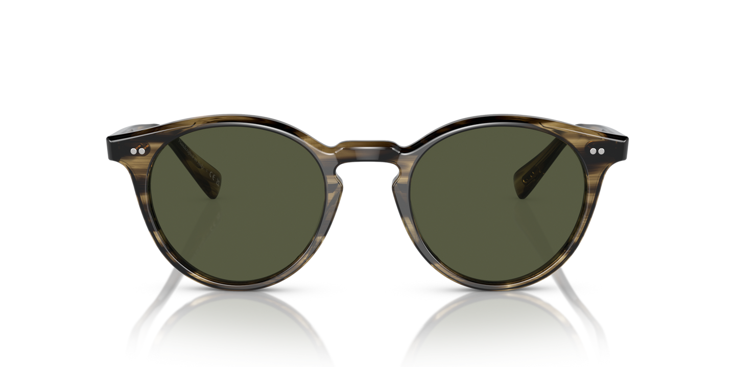 Oliver Peoples Romare Sun avec une monture Olive Smoke et des verres Vert - Image Verres