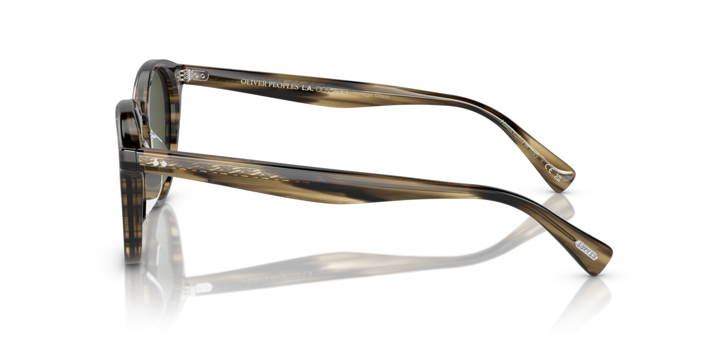 Oliver Peoples Romare Sun with Olive Smoke frame and Green lenses - Image Genuine Pins