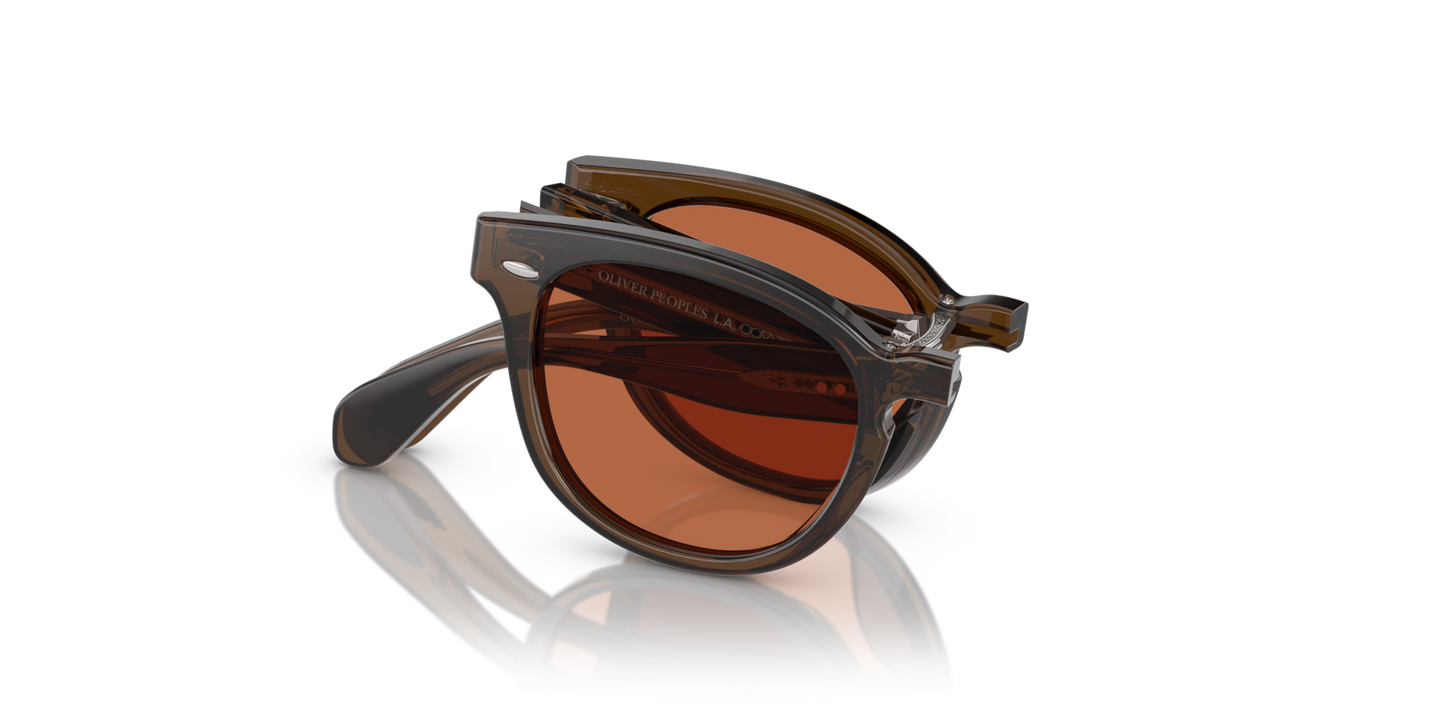 Oliver Peoples Sheldrake 1950 avec une monture Militaire foncé et des verres Orange - Image Pliables