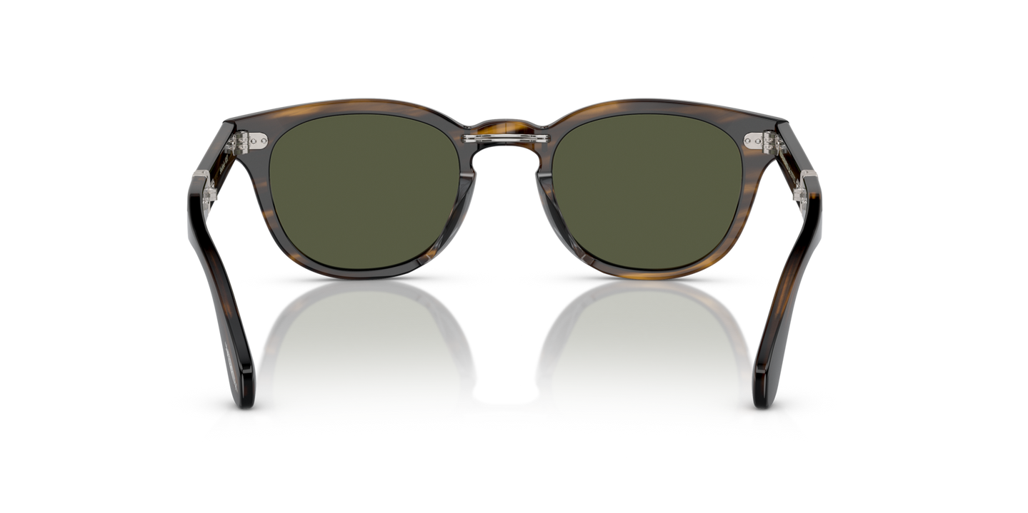 Sie Oliver Peoples Sheldrake 1950 mit Rinde Gestell und Grün Gläsern - Bild Stegplättchen
