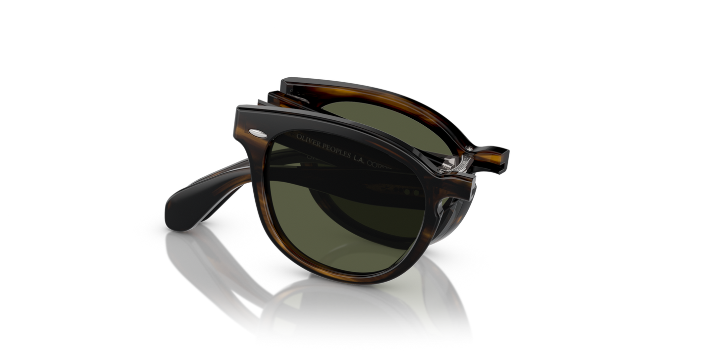 Sie Oliver Peoples Sheldrake 1950 mit Rinde Gestell und Grün Gläsern - Bild Zusammenklappbar