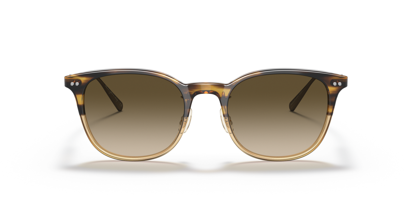 Sie Oliver Peoples Gerardo mit Canarywood Gradient/Antique Gold Gestell und Braun Gläsern - Bild Gläser