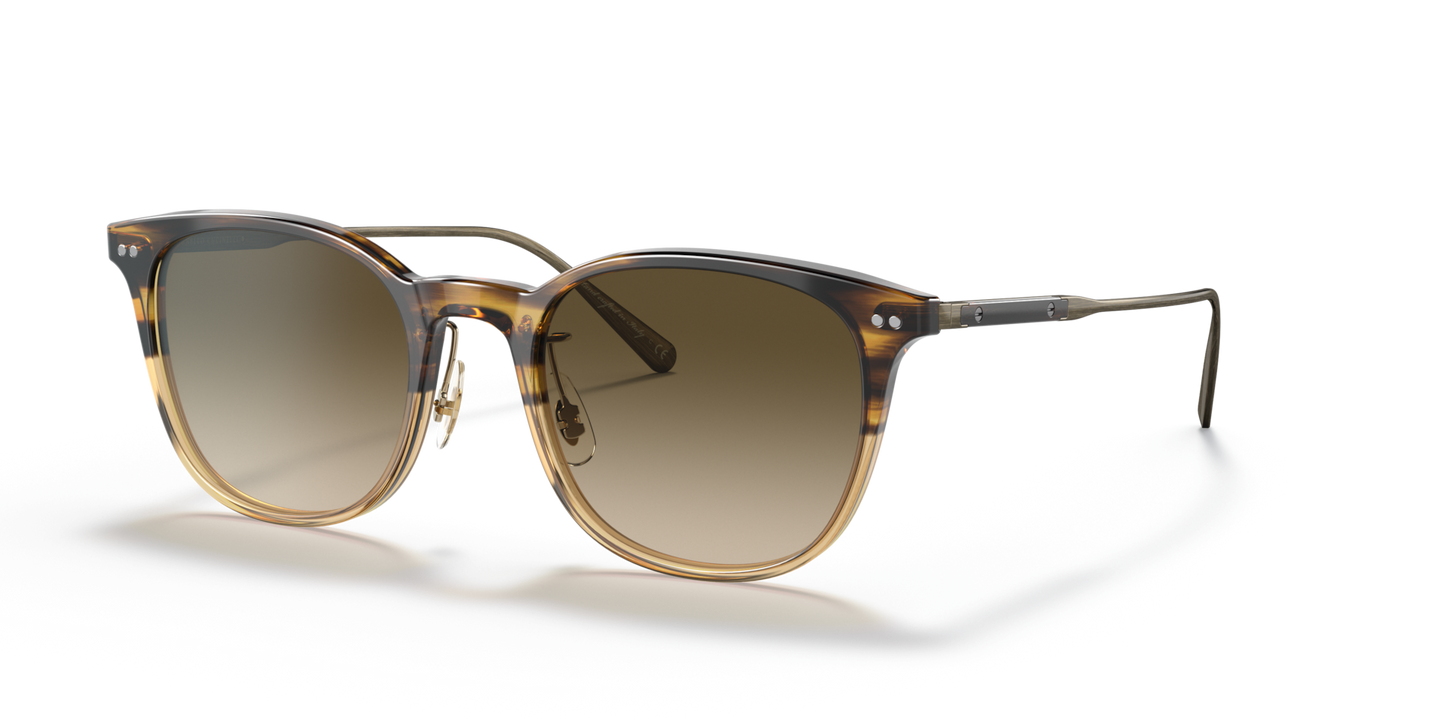 Sie Oliver Peoples Gerardo mit Canarywood Gradient/Antique Gold Gestell und Braun Gläsern - Bild Stifte