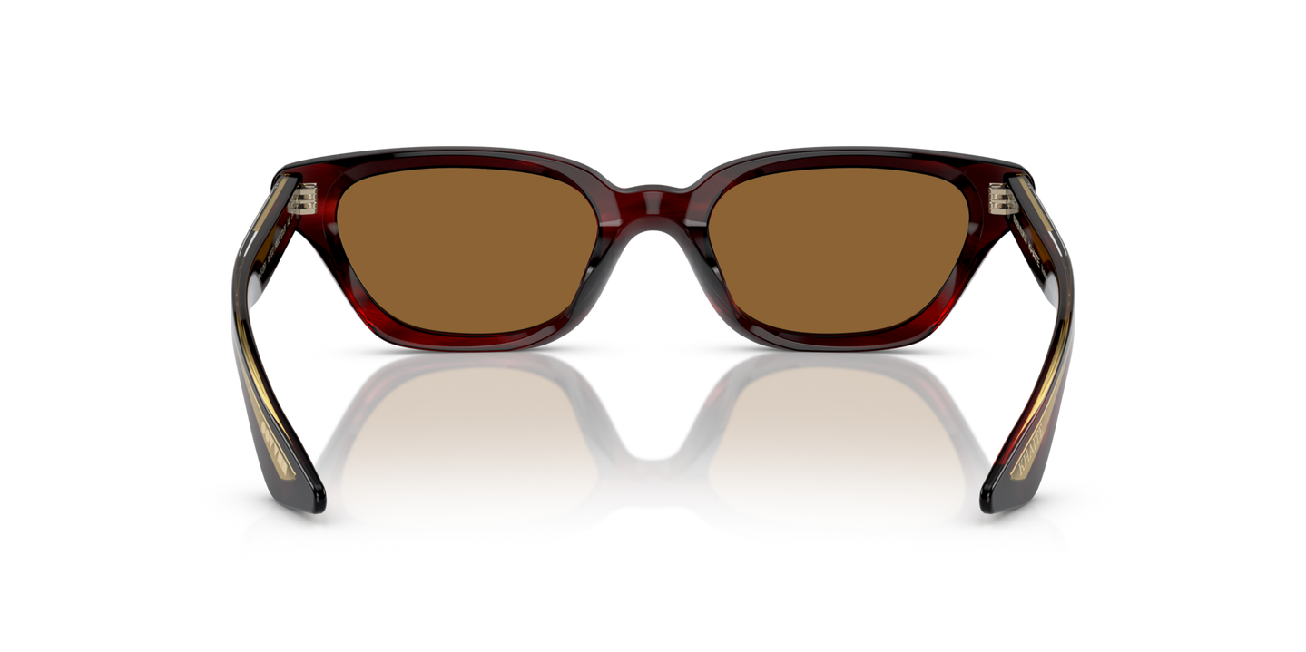 Oliver Peoples 1983C con montura Corteza rojo burdeos y lentes Marrón - Imagen Plaquetas nasales