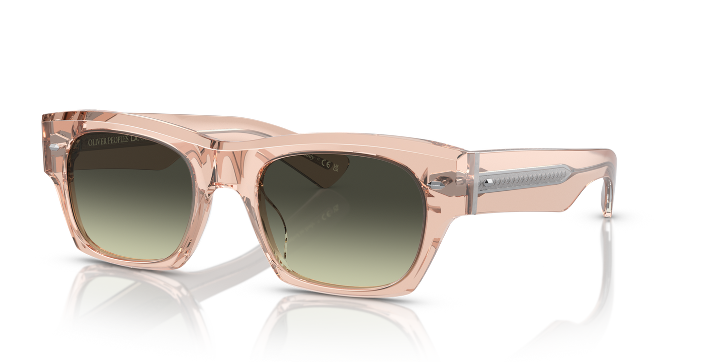 Oliver Peoples Kasdan avec une monture Champagne Quartz et des verres Vert - Image Plaques