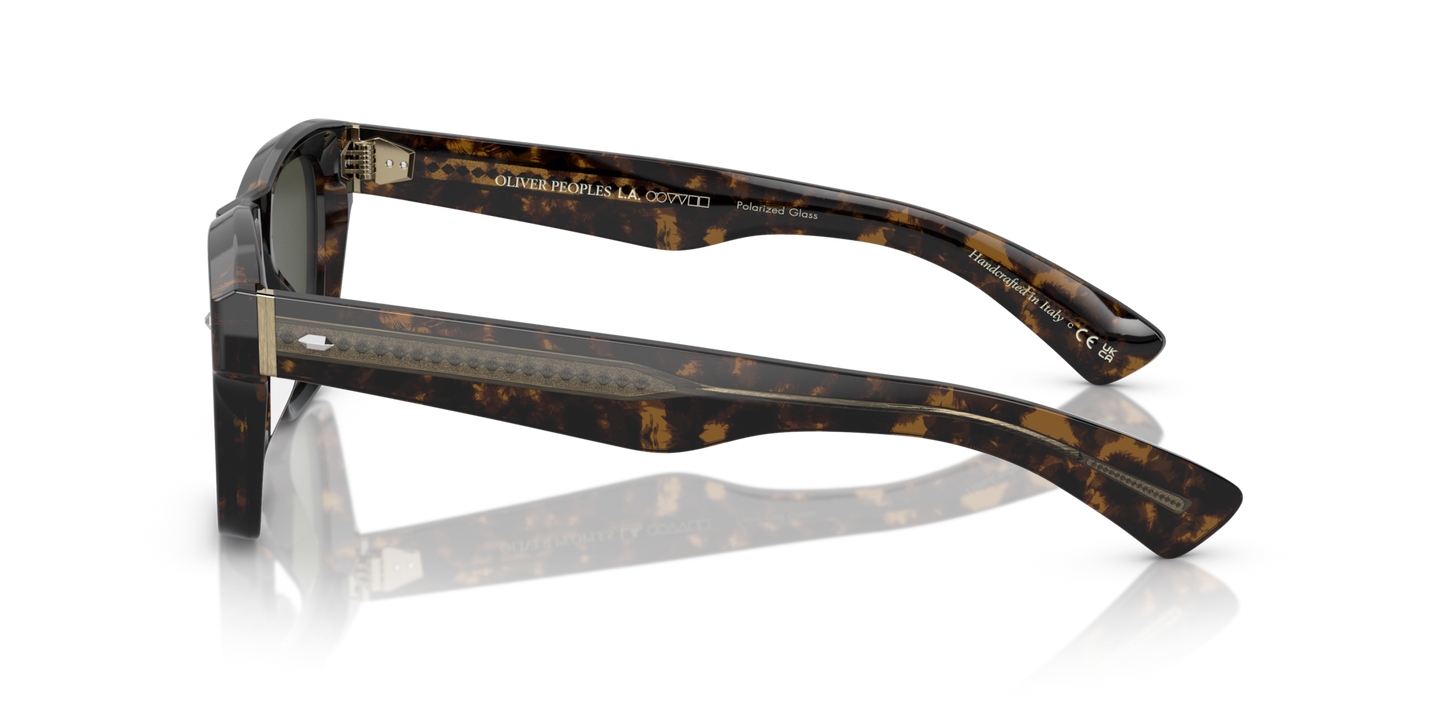 Oliver Peoples Oliver Sixties Sun with Walnut Tortoise frame and Green lenses - Image Filigree