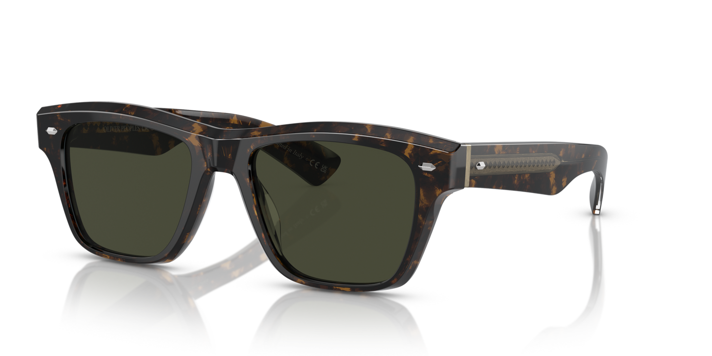 Oliver Peoples Oliver Sixties Sun with Walnut Tortoise frame and Green lenses - Image Plaque
