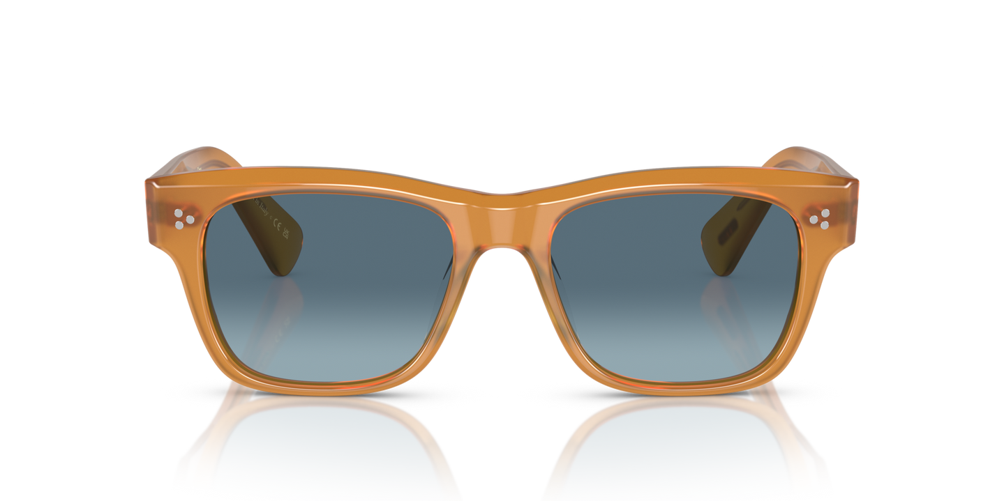 Oliver Peoples Birell Sun with Amber frame and Blue lenses - Image Lenses