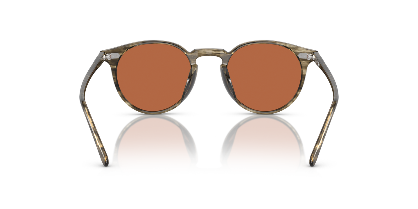 Oliver Peoples N.02 Sun with Soft Olive Bark frame and Persimmon