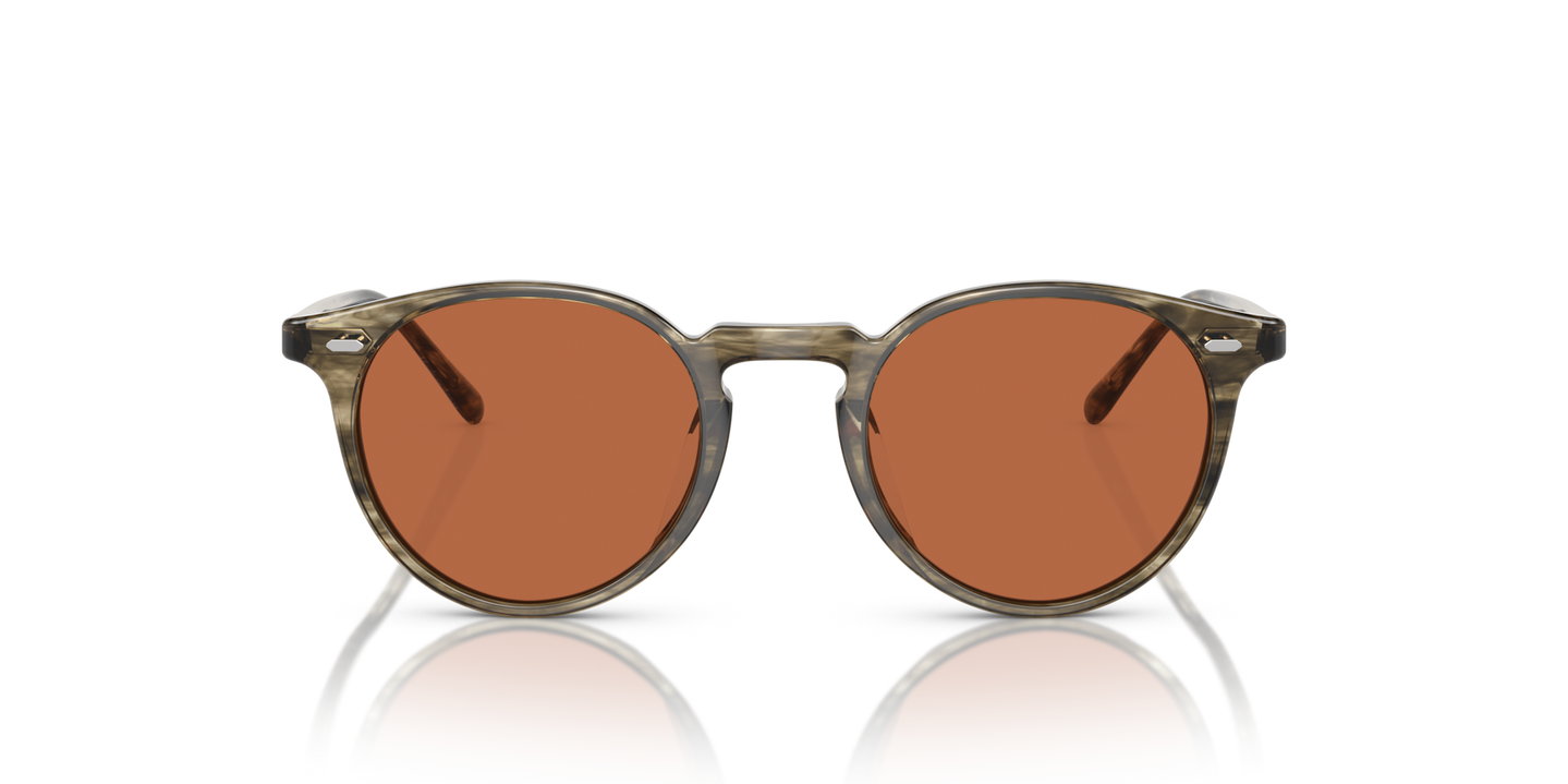 Oliver Peoples N.02 Sun with Soft Olive Bark frame and Orange lenses - Image Material 