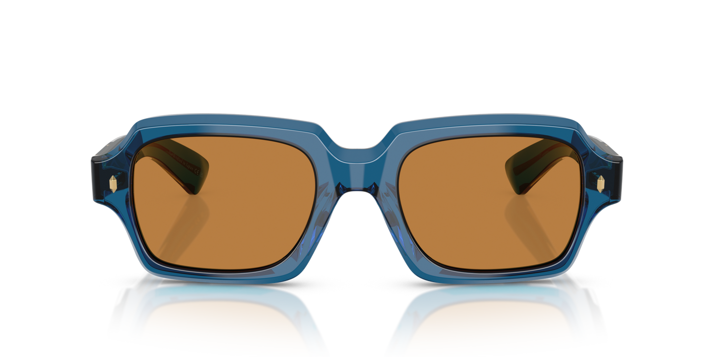 Sie Oliver Peoples Devaney 18k mit Blau durchsichtig Gestell und Braun Gläsern - Bild Premium-Material