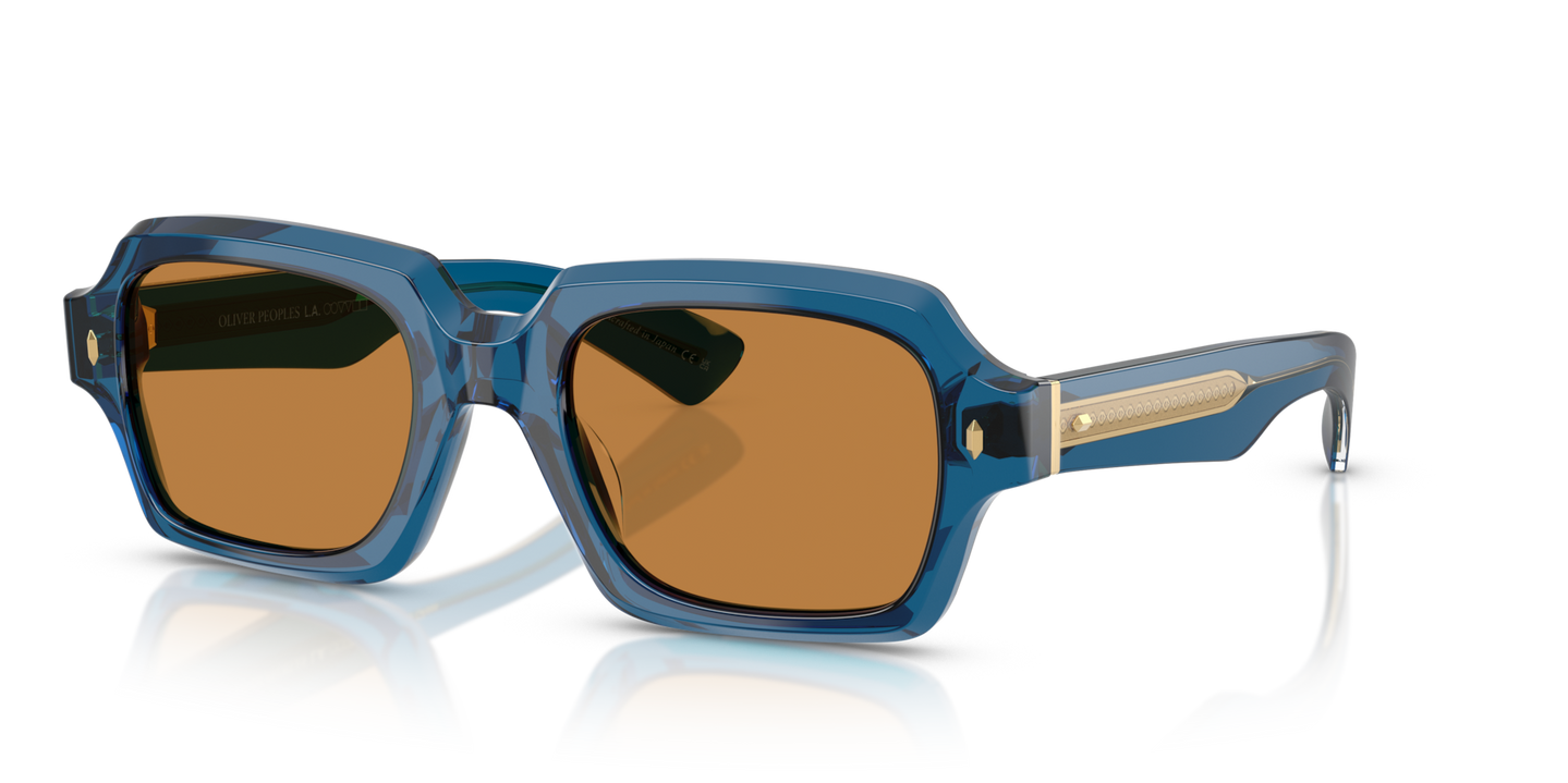 Sie Oliver Peoples Devaney 18k mit Blau durchsichtig Gestell und Braun Gläsern - Bild Wertvolles Metall mit Goldplattierung