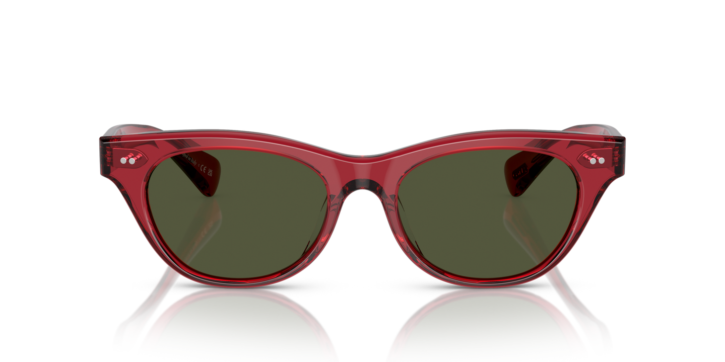 Oliver Peoples Avelin with Translucent Red frame and Green lenses - Image Lenses