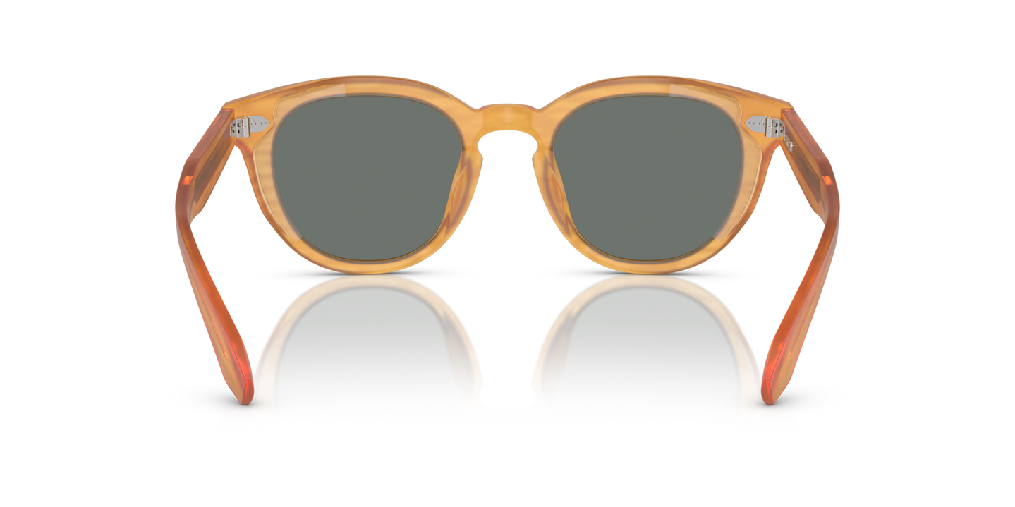 Oliver Peoples N.05 Sun with Semi-Matte Goldwood frame and Blue lenses - Image Nosepads
