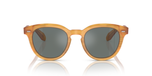 Sie Oliver Peoples N.05 Sun mit Semi-Matte Goldwood Gestell und Blau Gläsern - Das Bild 2
