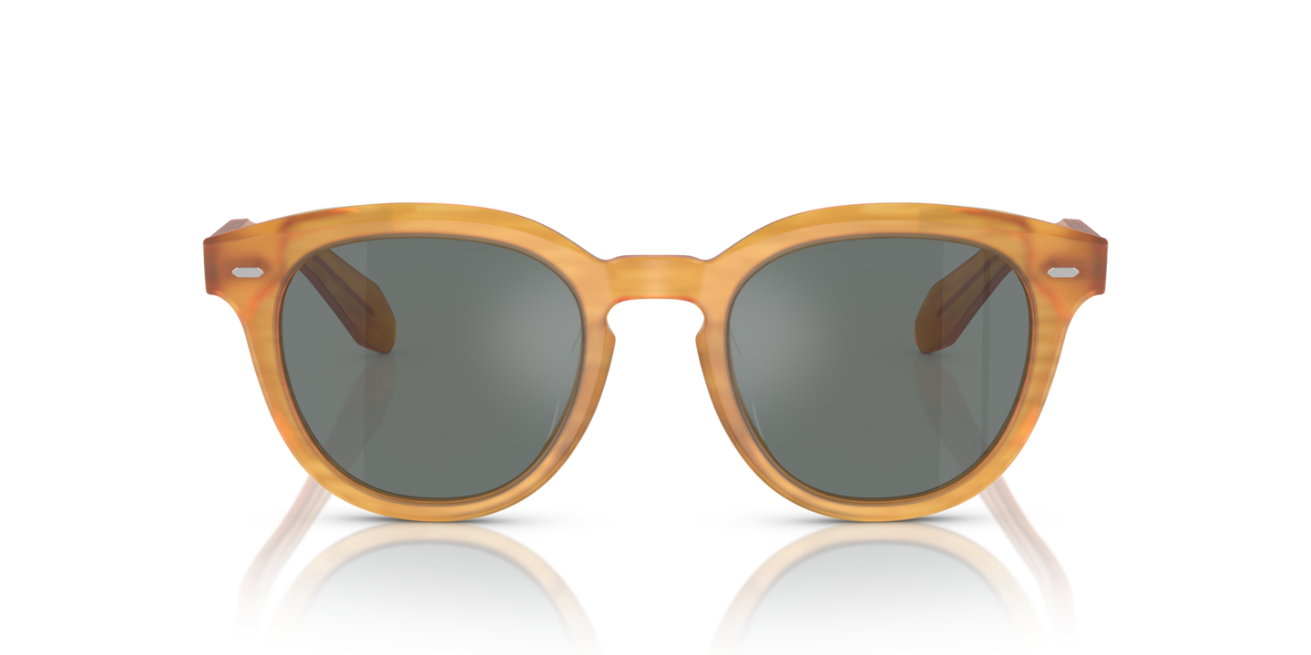 Oliver Peoples N.05 Sun with Semi-Matte Goldwood frame and Blue lenses - Image Material