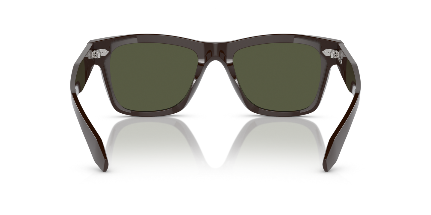 Sie Oliver Peoples N.04 Sun mit Kuri Brown Gestell und Grün Gläsern - Bild Stegplättchen