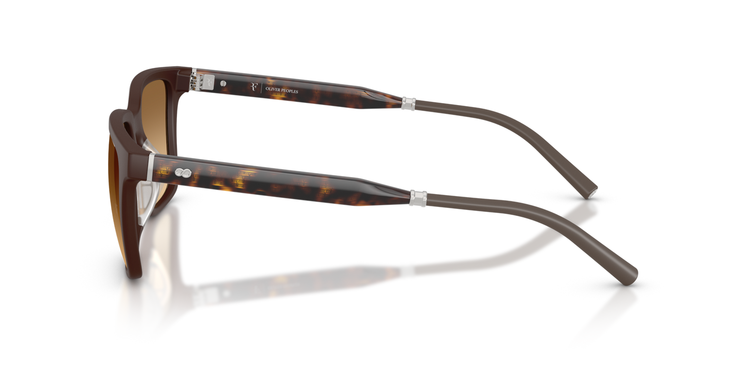 Oliver Peoples Mr. Federer with Semi-Matte Dark Brown frame and Brown lenses - Image Acetate Temple