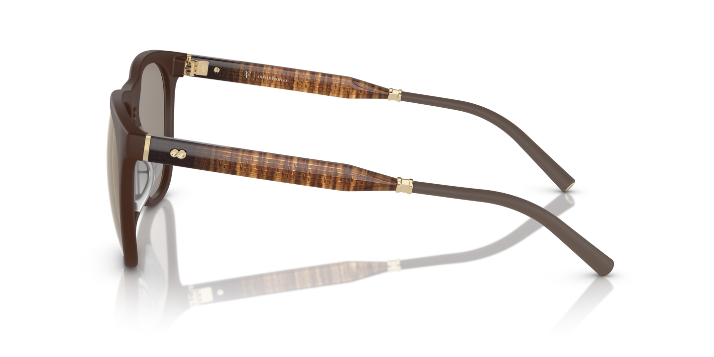 Oliver Peoples R-1 with Umber frame and Desert Flash Mirror lenses